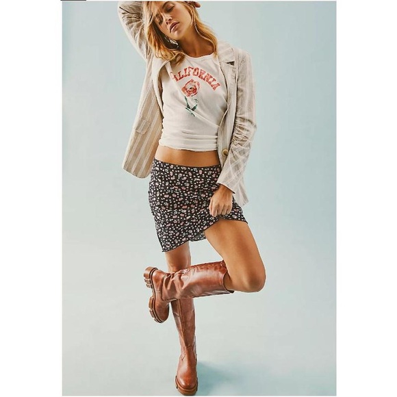 FREE PEOPLE Floral Midi Skirt Black Mint Green Soft Pink - Picture 8 of 15